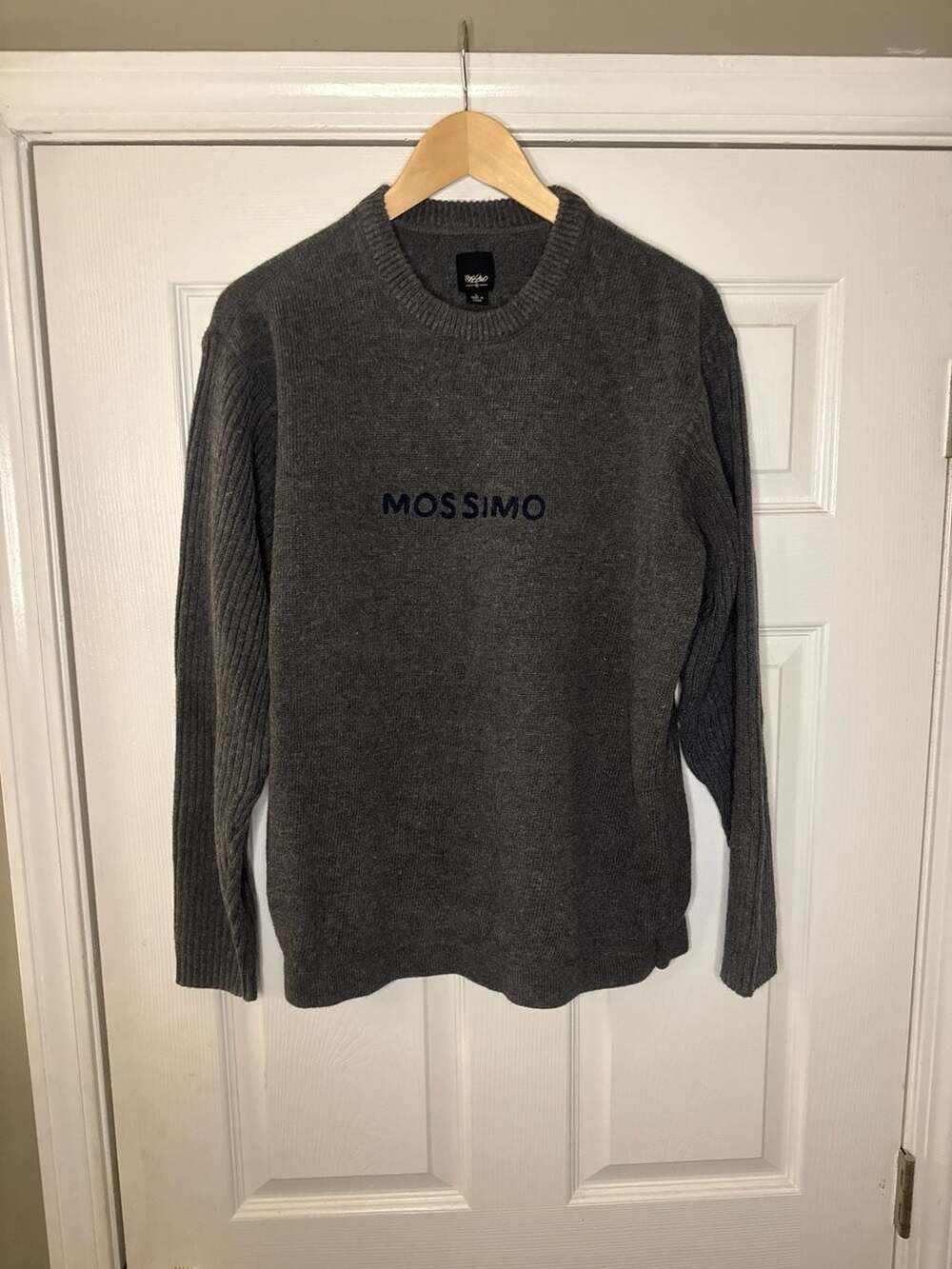 Vintage Mossimo Grey Spell Out Knit Pullover Sweater Size Large